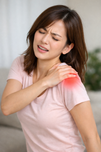 腱板断裂で痛がる女性